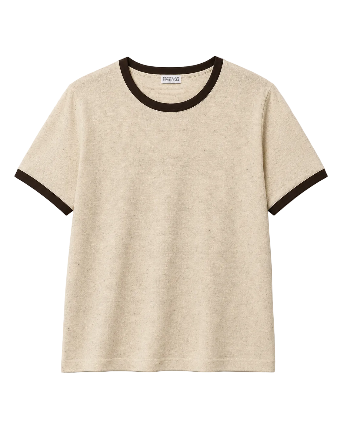 Brunello contrast-trim textured fine-knit T-shirt
