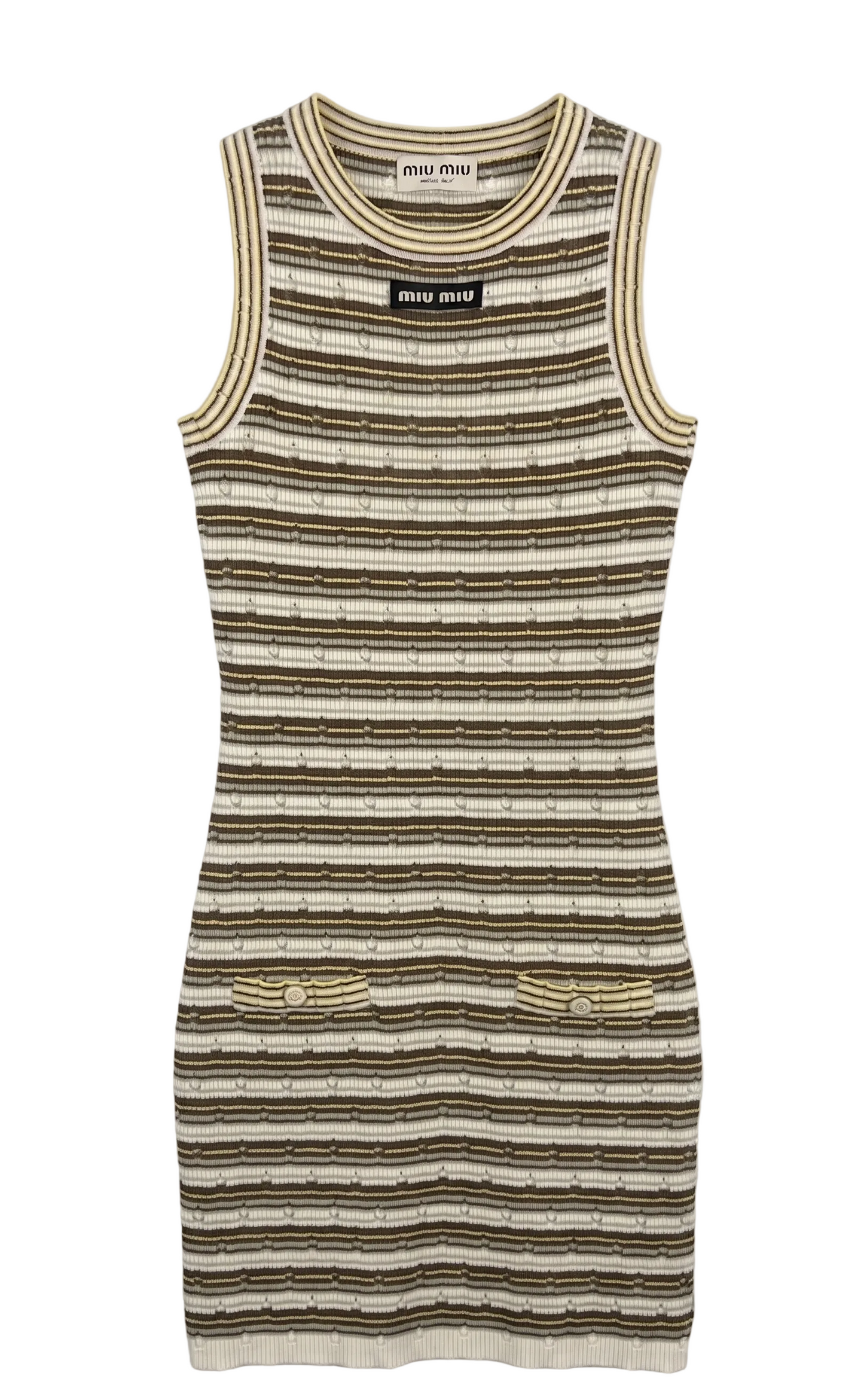 Miu Miu Striped Ribbed Logo Knit Mini Dress