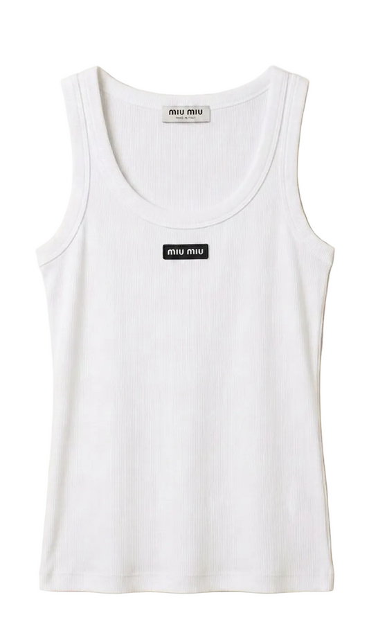 Miu Miu logo-patch ribbed cotton tank top