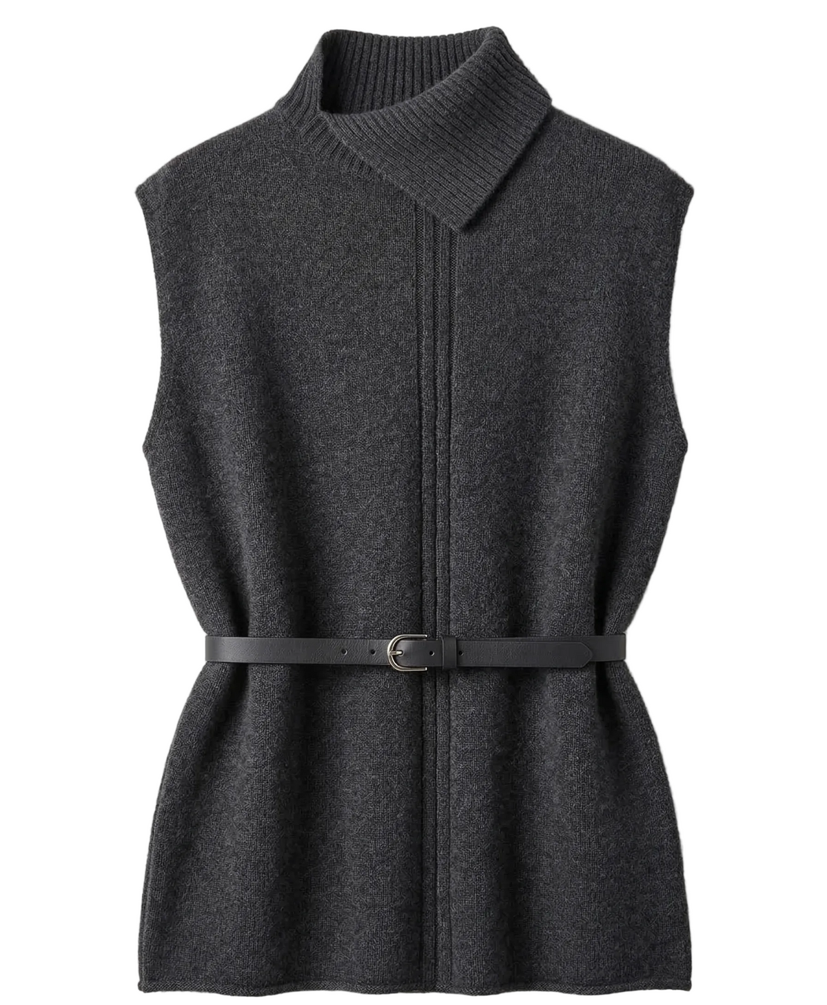 Sleeveless belted cardigan.