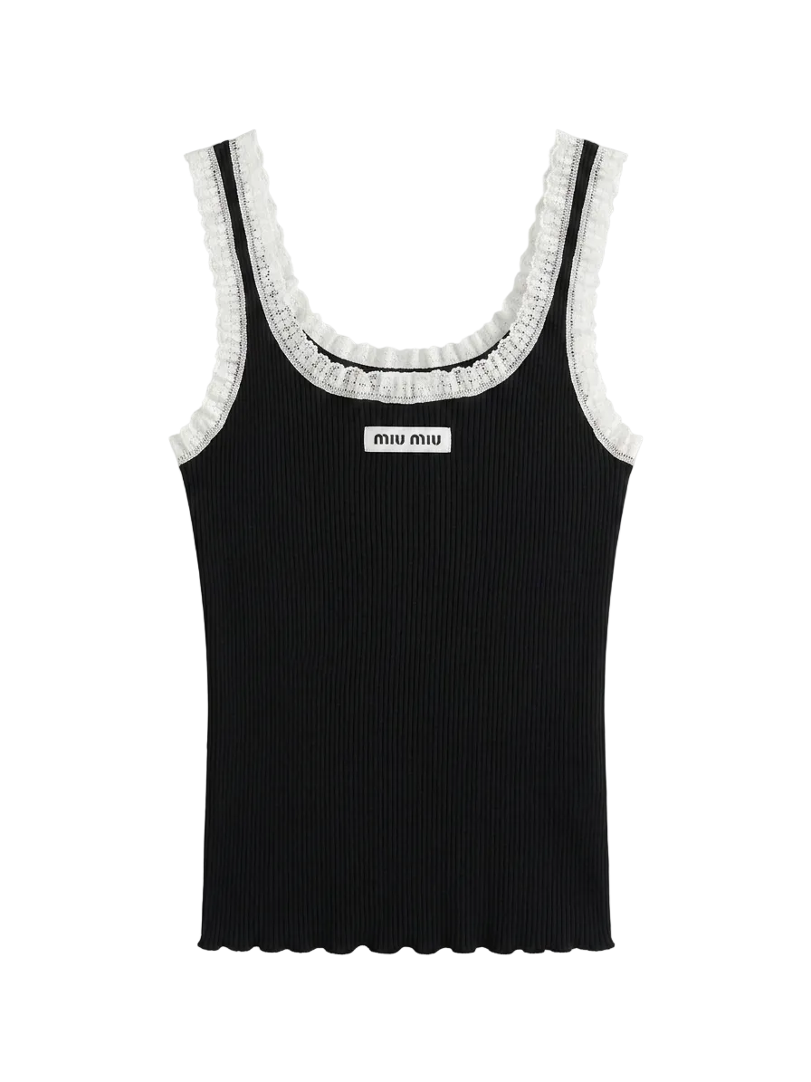 Miu Miu Lace-Trimmed Cotton Tank Top