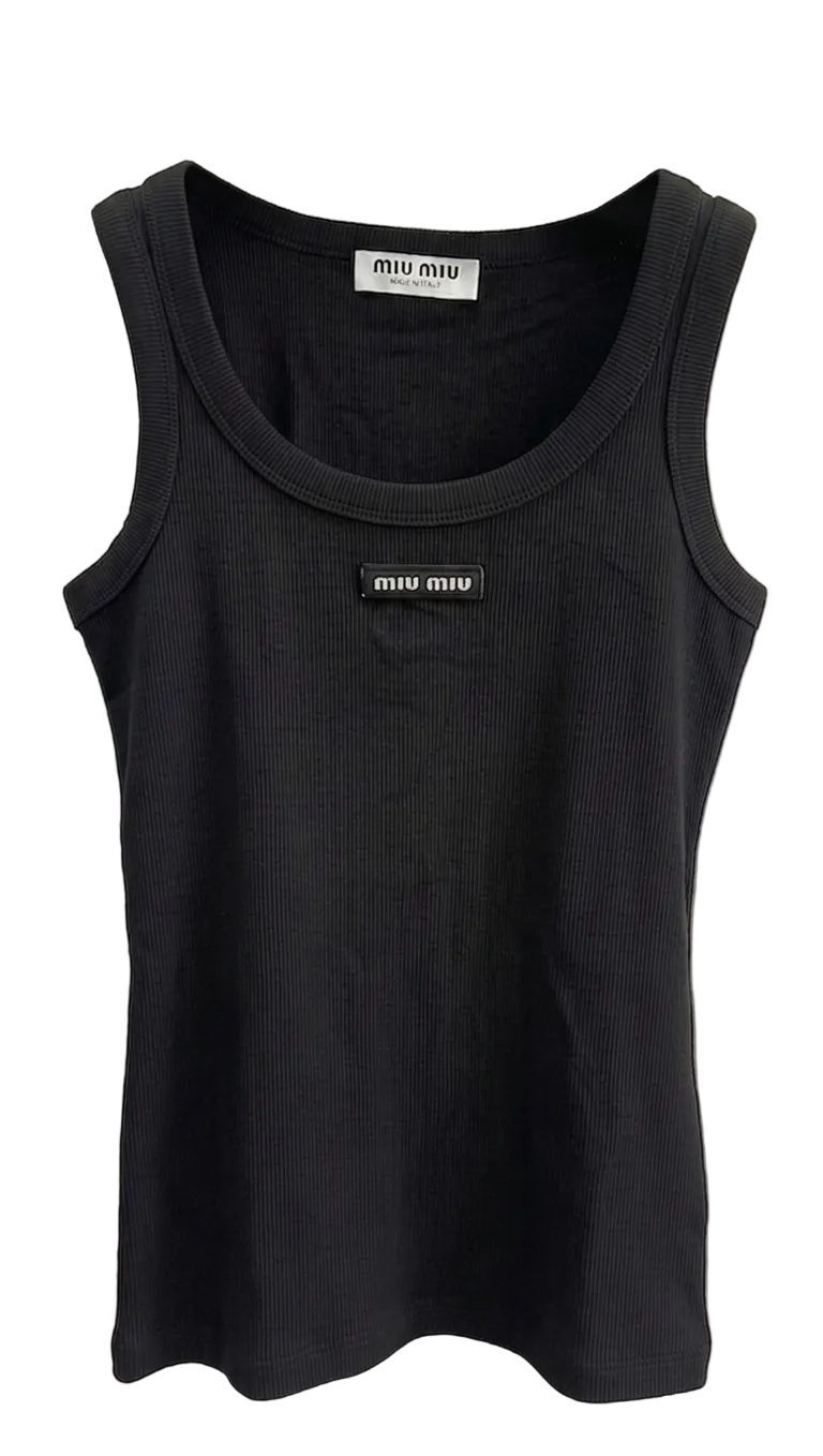 Miu Miu logo-patch ribbed cotton tank top