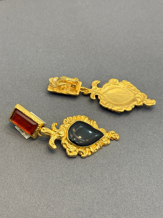 Vintage baroque-style clip-on statement earrings