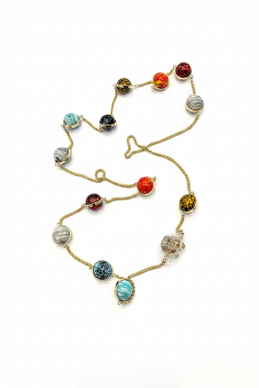 Chanel 26S Long Necklace Gold Multicolour Metal Glass Pearls