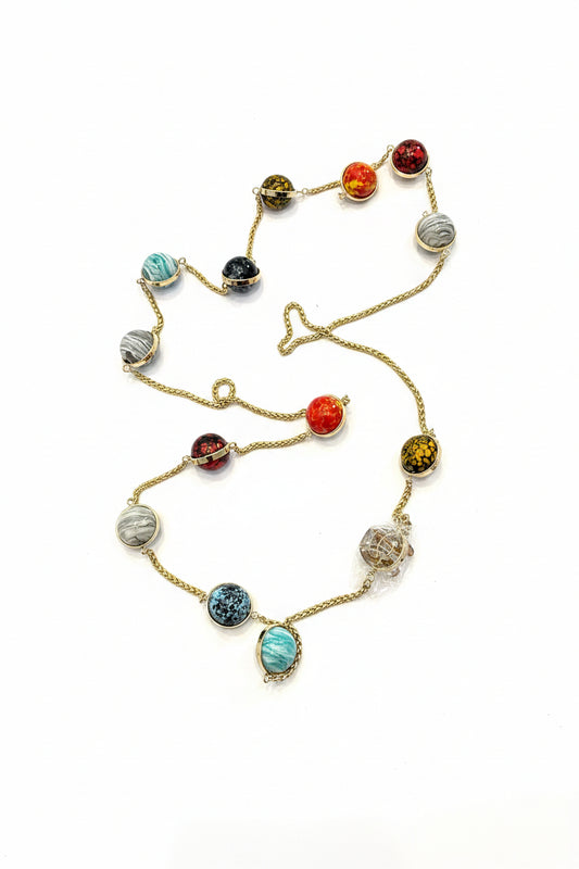 Chanel 26S Long Necklace Gold Multicolour Metal Glass Pearls