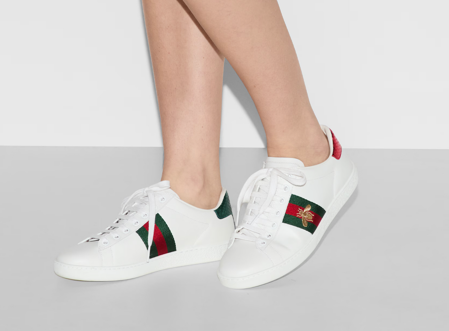 Gucci Ace Low Top Sneaker with Bee Logo and Gucci Stripe
