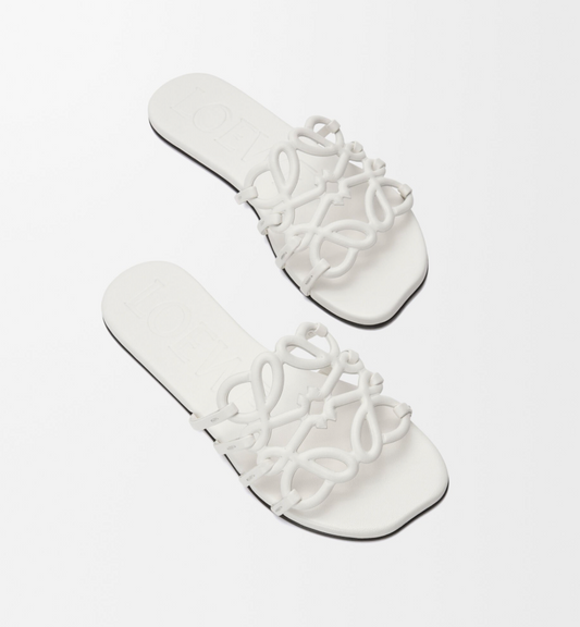 Loewe Petal Anagram Slide in White Calfskin Leather