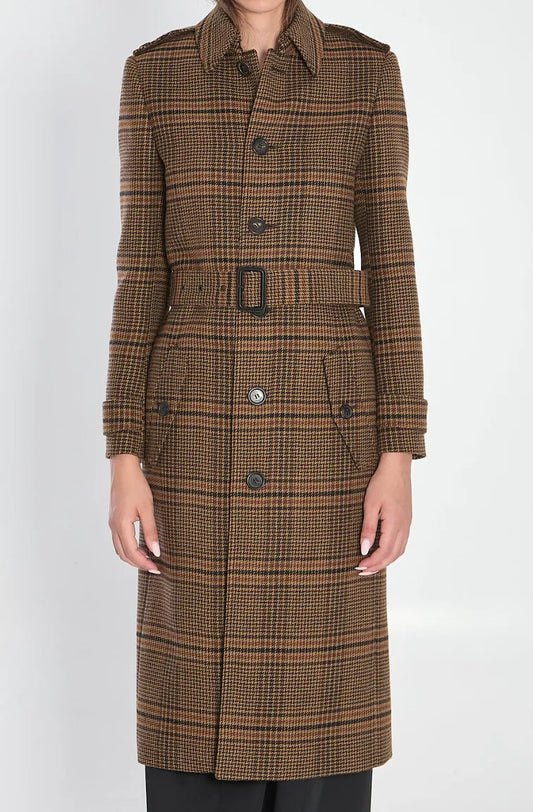 Prince of Wales check belted coat