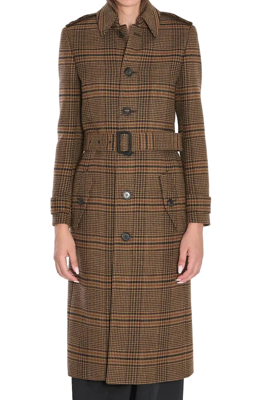 Prince of Wales check belted coat