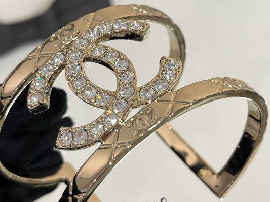 Chanel Gold-Tone Metal & Diamanté Crystal Cuff Bangle