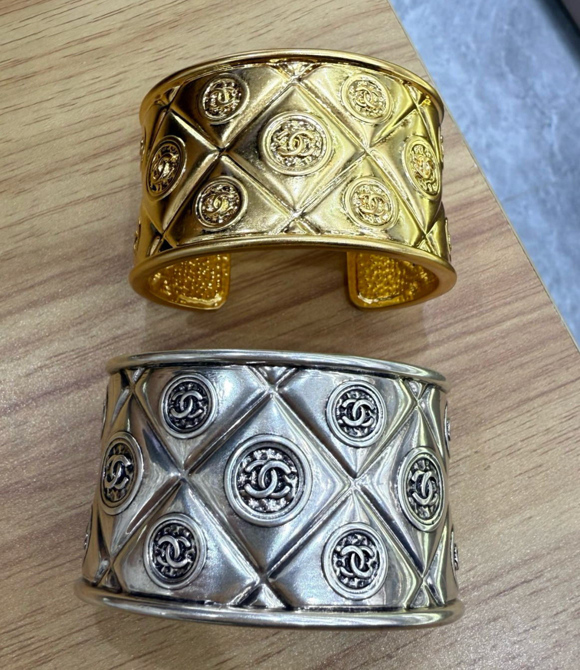 Chanel vintage quilted cuff bracelets