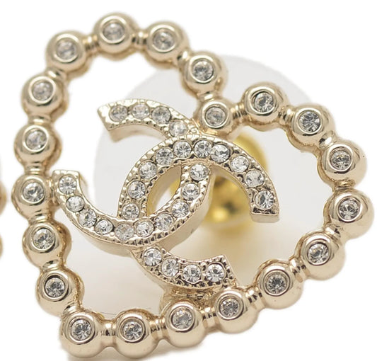 Chanel Coco Mark Heart Rhinestone Stud Earrings