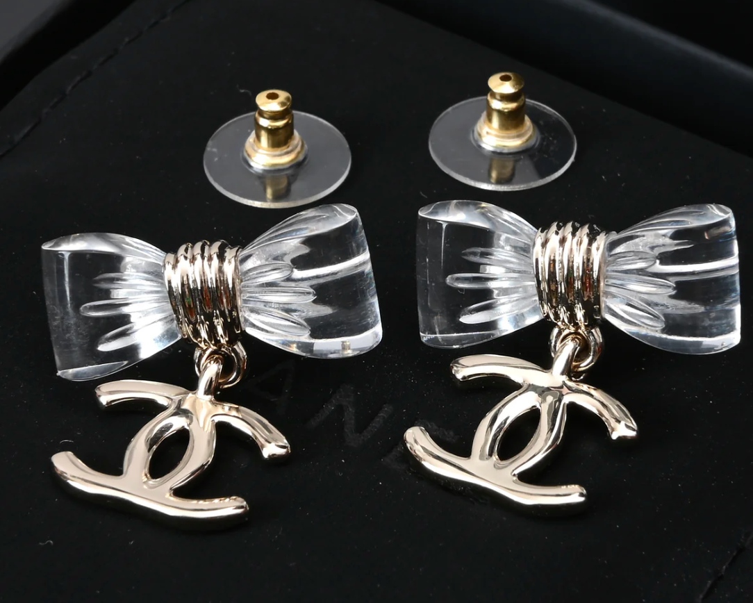 Chanel CC Bow Drop Earrings