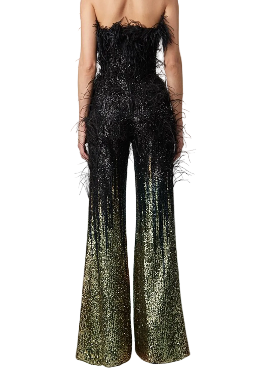 Shiva Ombre Feather Sequin Jumpsuit