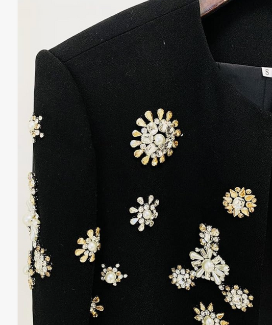 Crew neck heavy industry beaded cropped jacket
