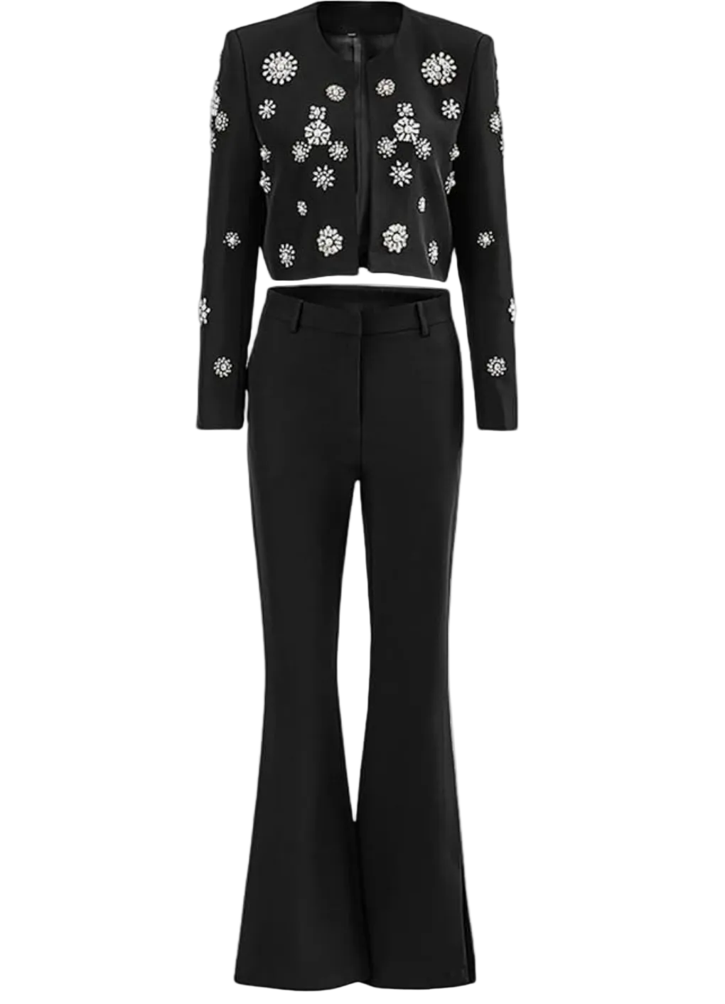 Crew neck heavy industry beaded cropped jacket