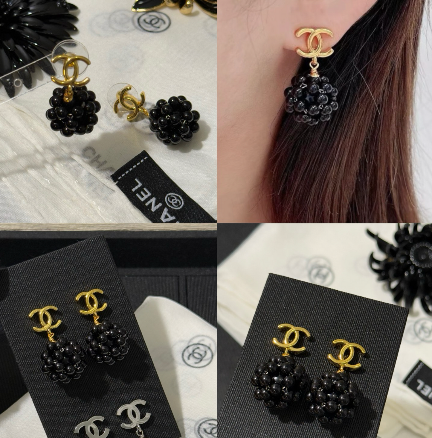 Chanel CC cluster drop earrings
