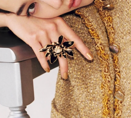 Chanel camellia flower cocktail ring