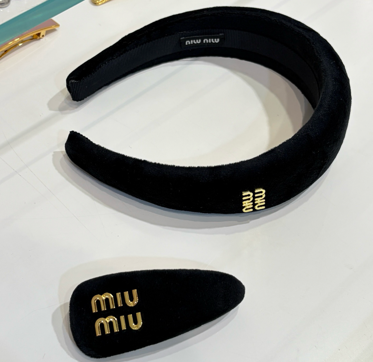 Miu Miu Black Velvet Logo Headband
