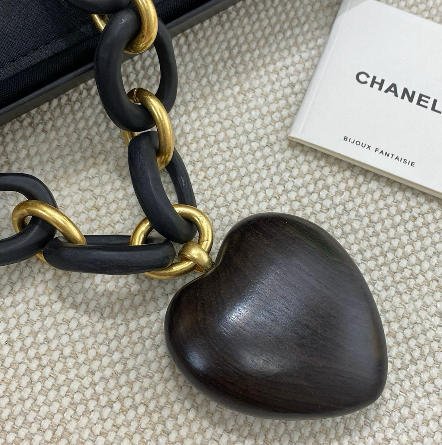 Chanel Vintage Wood Link CC Heart Necklace