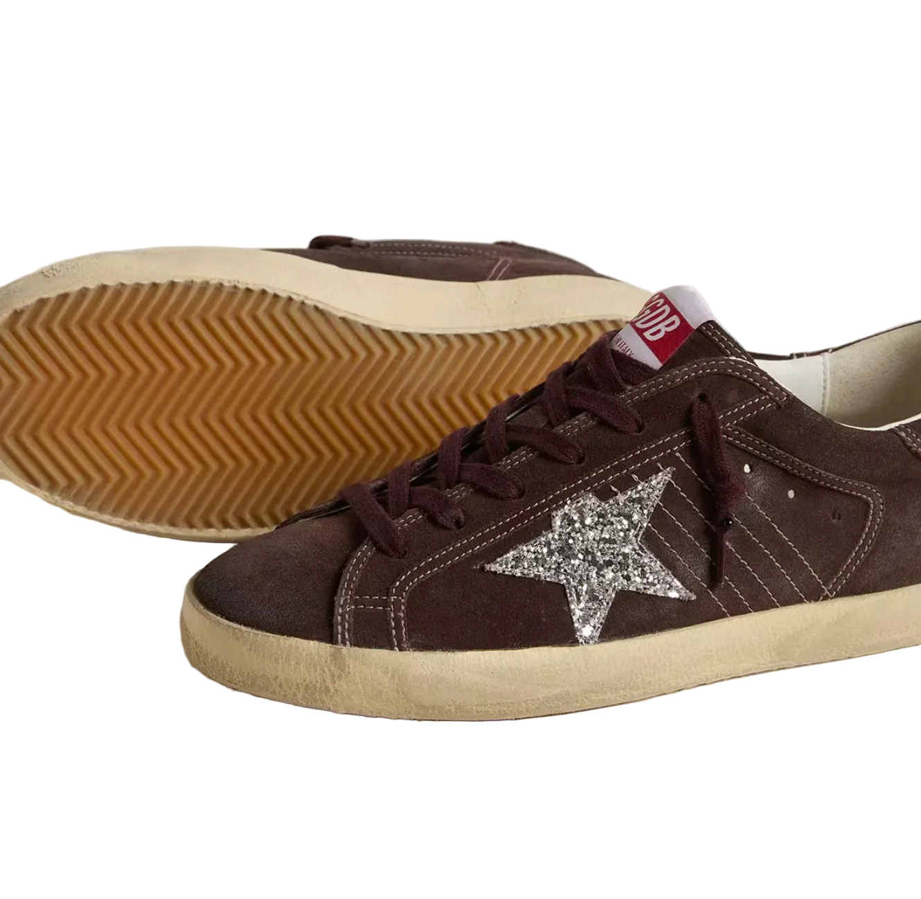 Super-Star in brown suede with silver glitter star