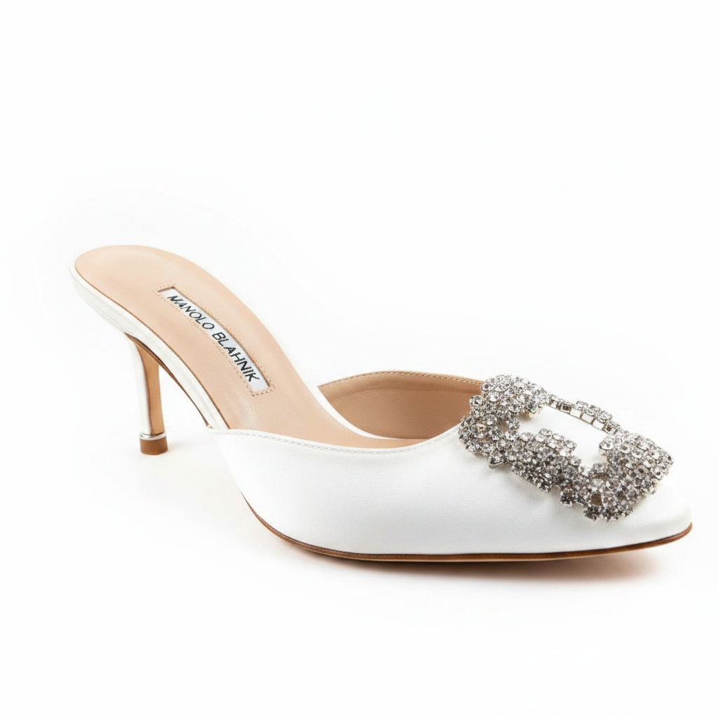 Manolo Blahnik Hangisimu 70 Embellished Satin Mules