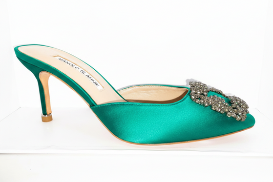 Manolo Blahnik Hangisimu 70 Embellished Satin Mules