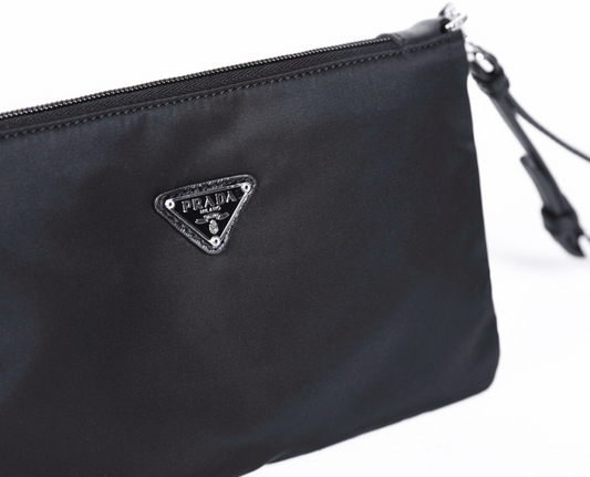 Re-Nylon and Saffiano leather pouch