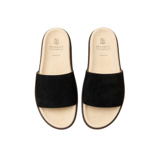 Brunello Cucinelli suede slide sandals