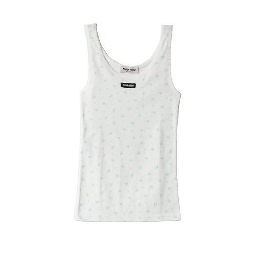 Miu Miu Floral Ribbed Cotton Jersey Tank Top
