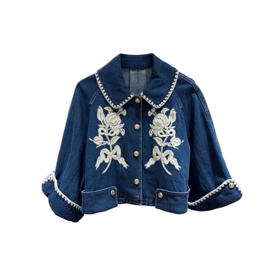 Dior floral embroidered cropped denim jacket