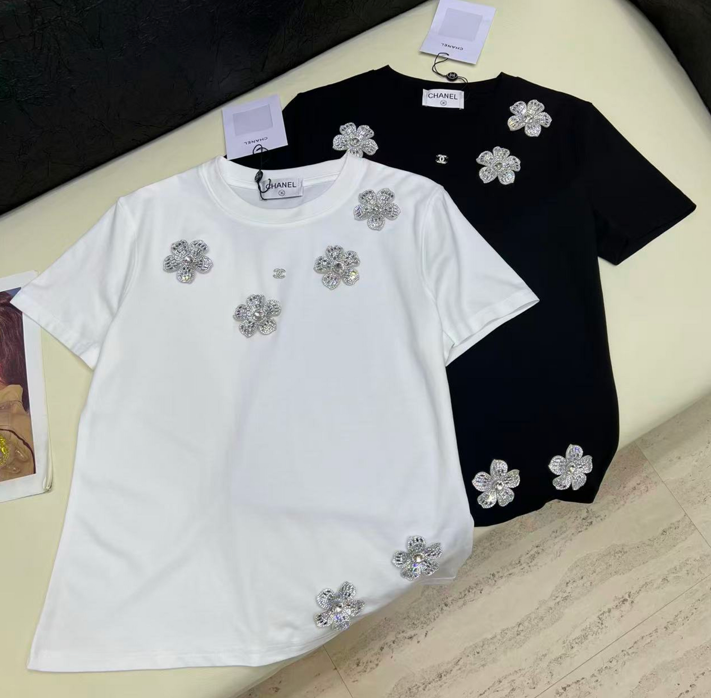Chanel-branded white crew neck T-shirt