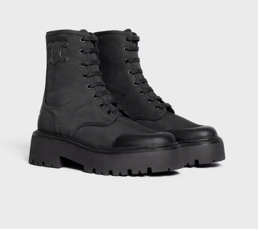 CELINE Bulky Lace-Up Boots in canvas