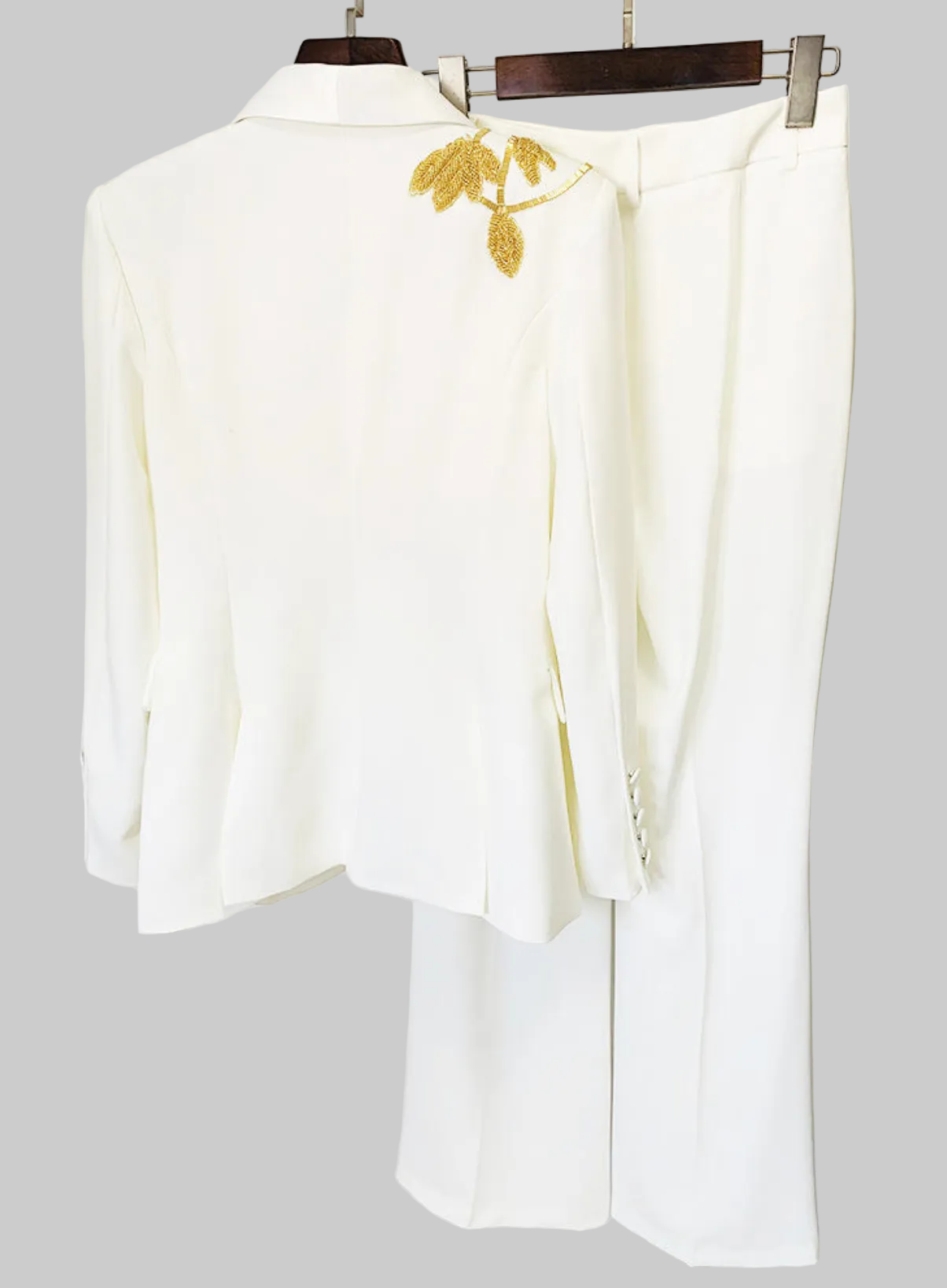 Embellished Blazer & Flared Pants Set in White