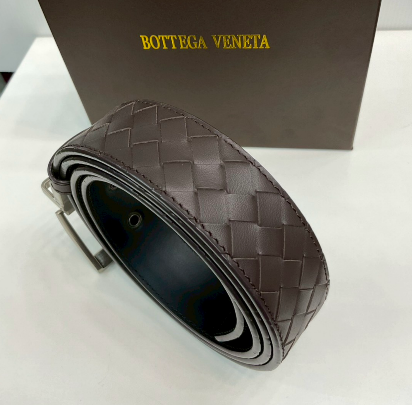 Bottega Reversible Intrecciato Leather Belt