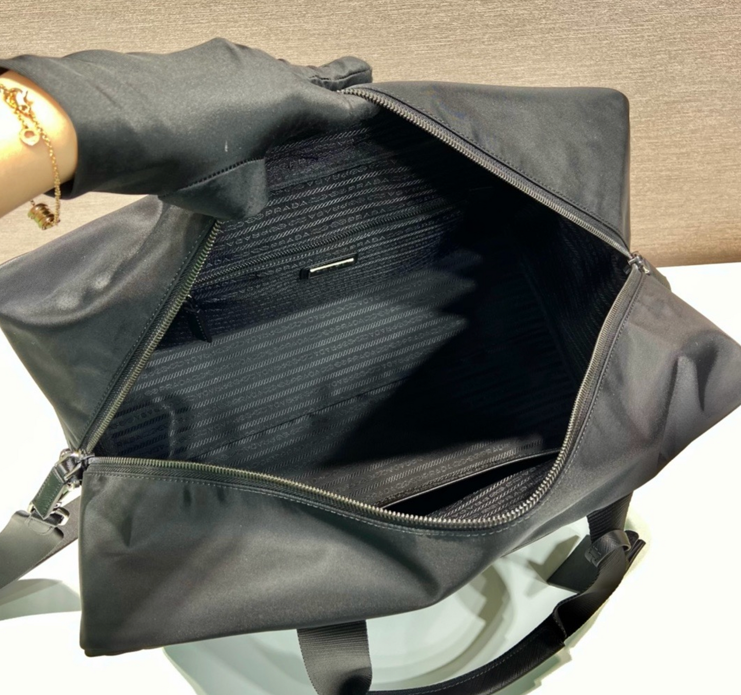 Prada Re-Nylon and Saffiano Leather Duffle Bag