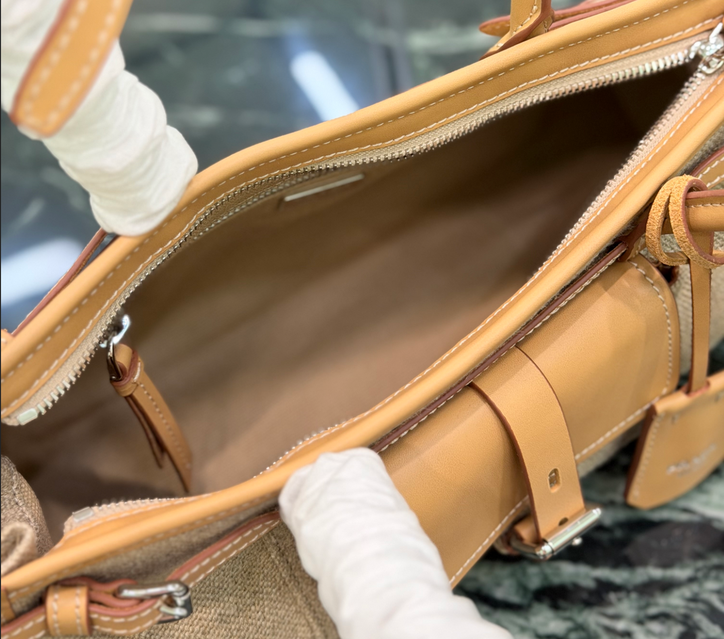 Prada Bonnie Linen and Leather Bag
