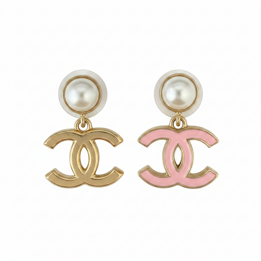 Chanel CC Pearl Enamel Drop Earrings