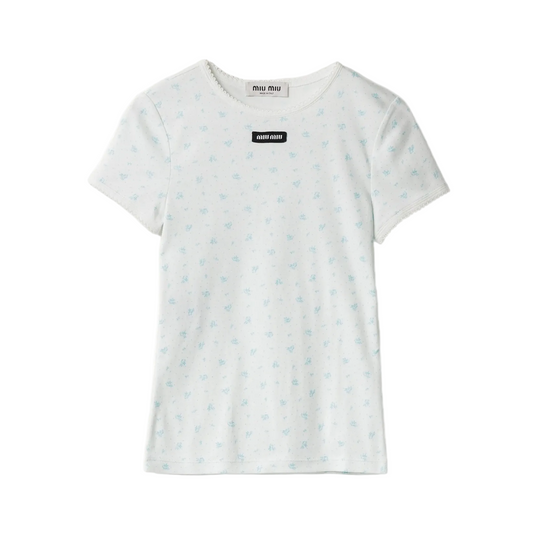 Miu Miu white floral cotton jersey T-shirt