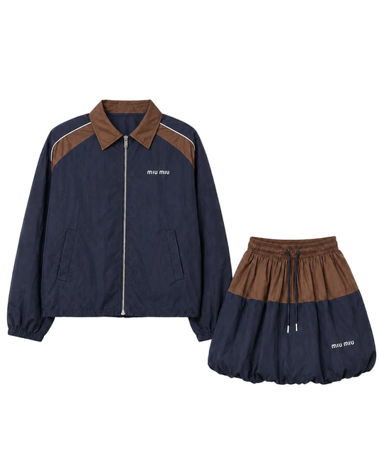 Miu Miu two-piece sports jacket and matching mini skirt set