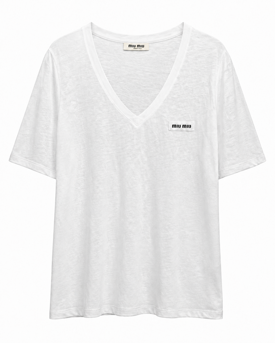 Miu Miu White V-Neck Logo T-Shirt