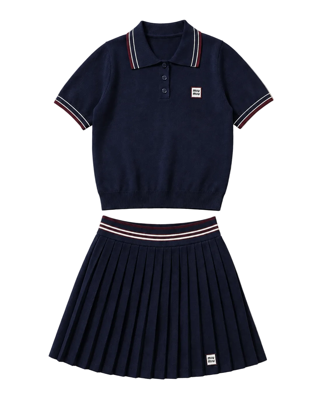 Miu Miu Preppy Sports Polo Shirt and Pleated Tennis Skirt Set