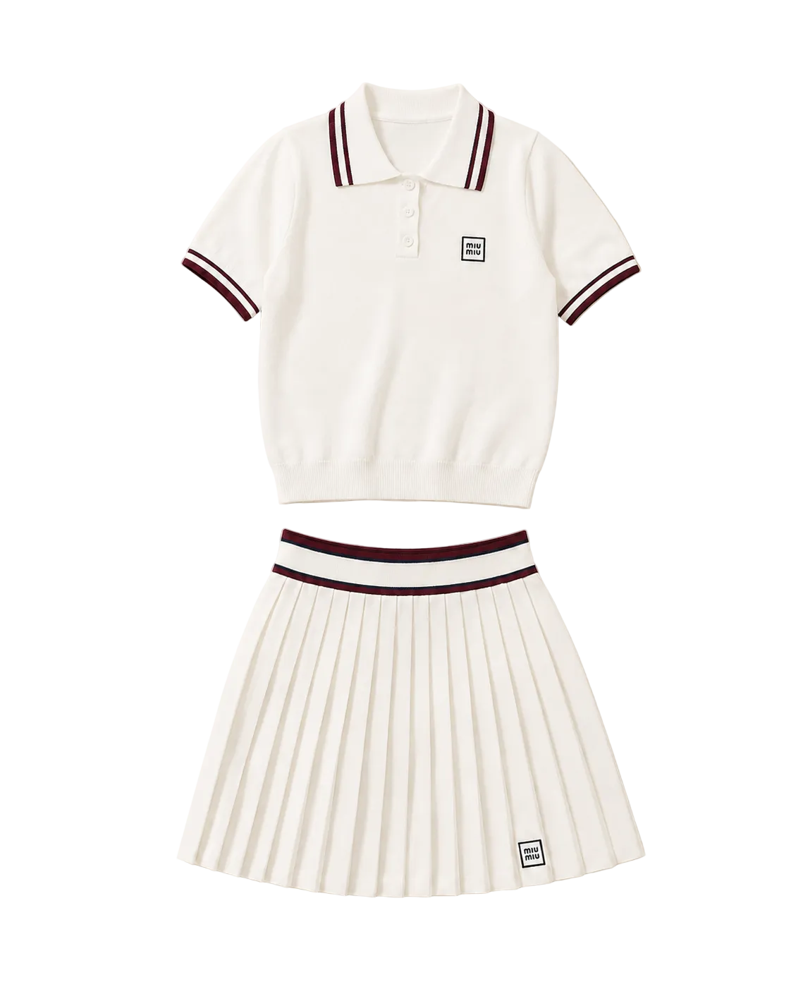 Miu Miu Preppy Sports Polo Shirt and Pleated Tennis Skirt Set