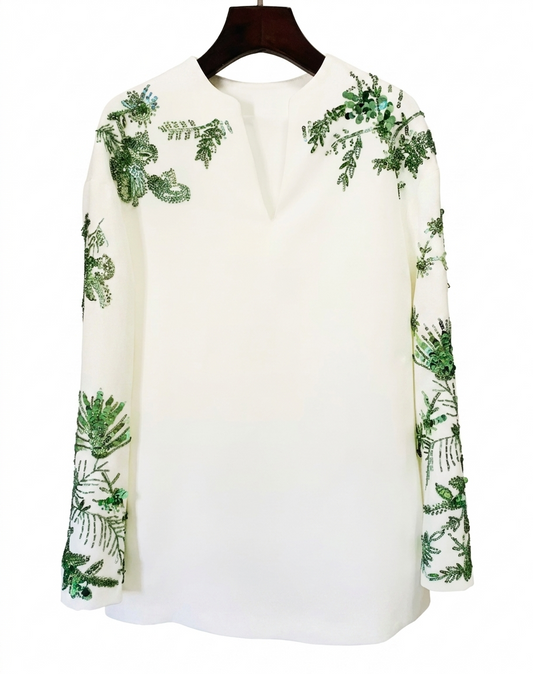 Two-piece ensemble beaded floral suit