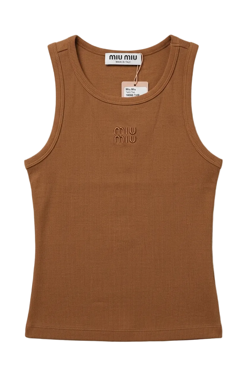 Miu Miu logo-embroidered ribbed tank top