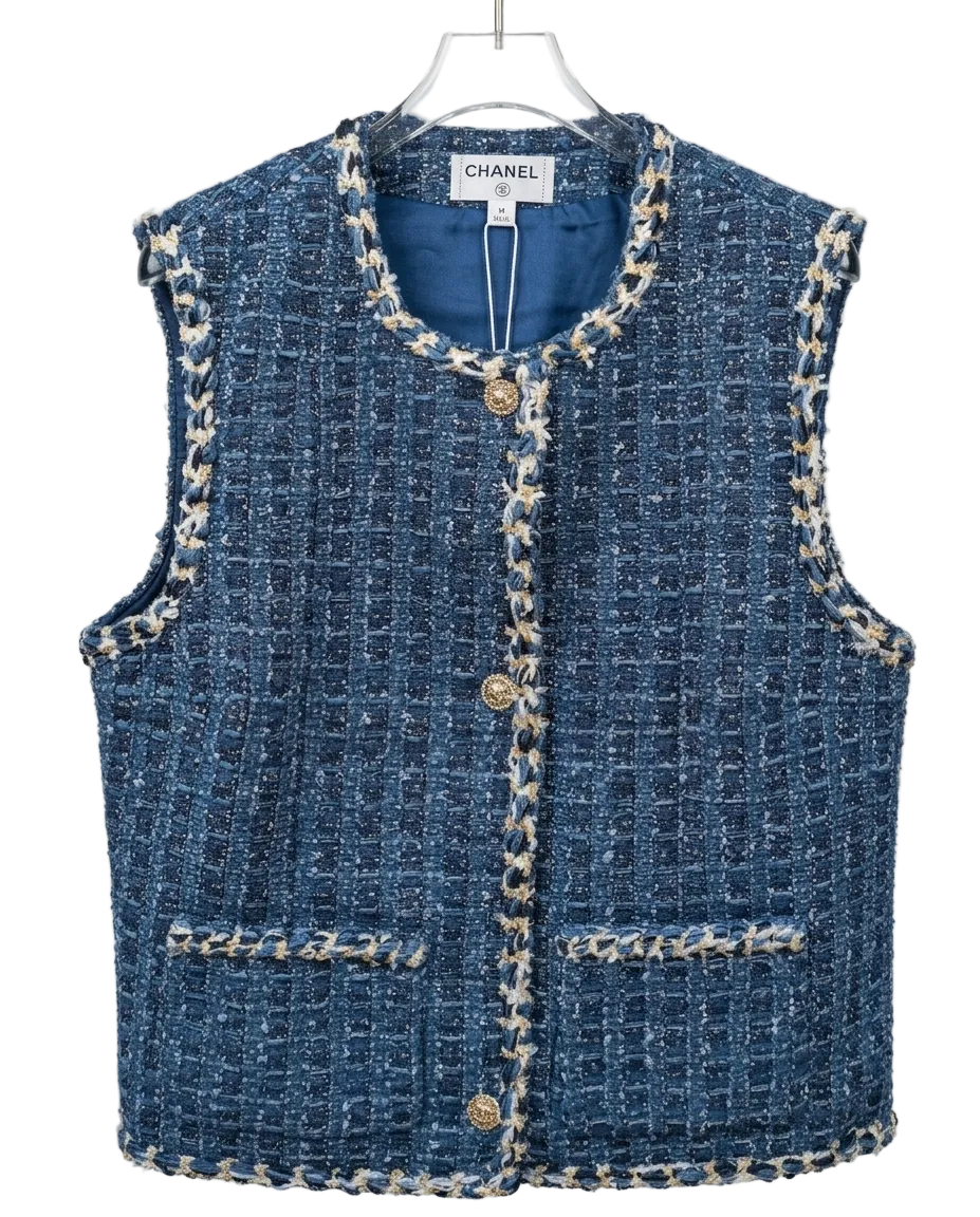 Chanel blue tweed vest