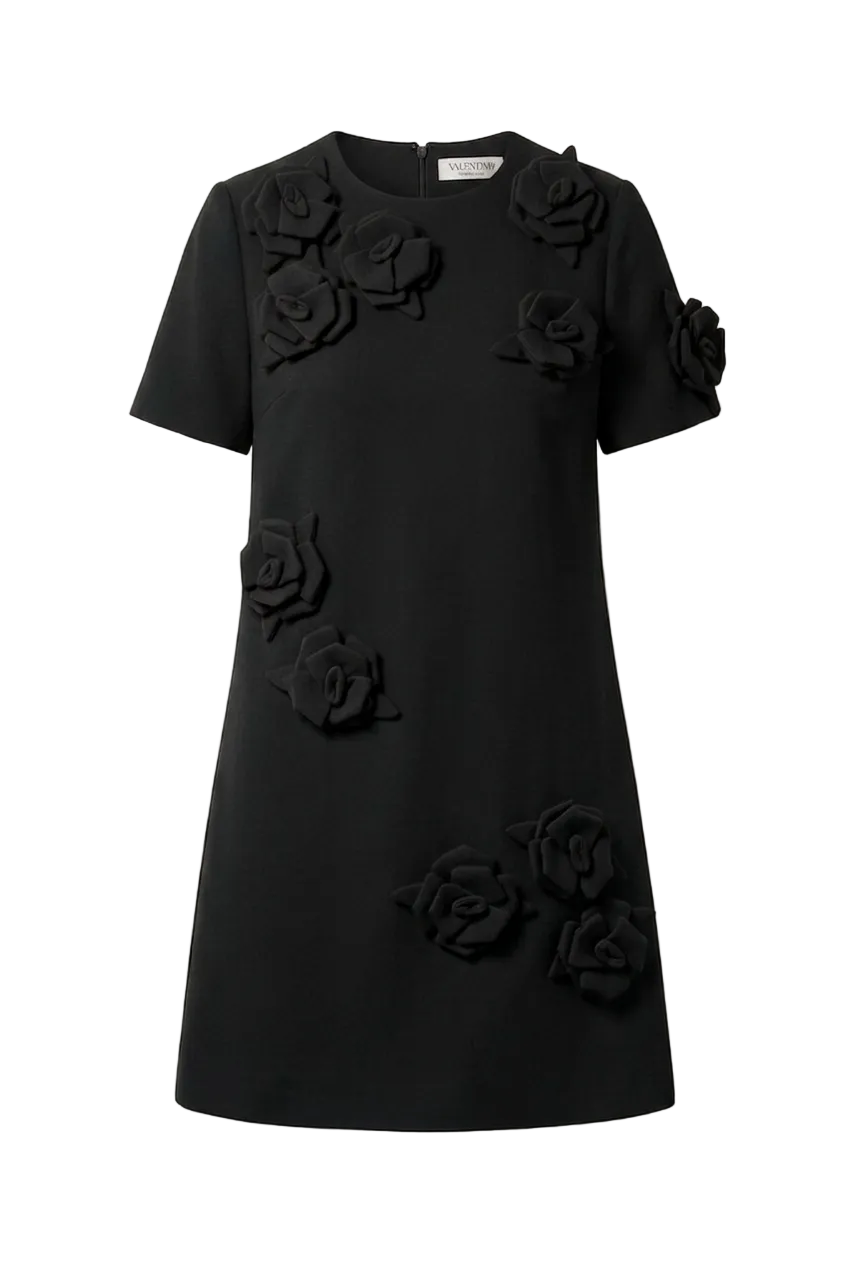 Flower Embroidered Crepe Mini Dress