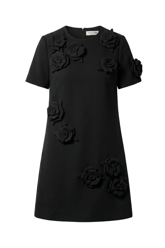 Flower Embroidered Crepe Mini Dress