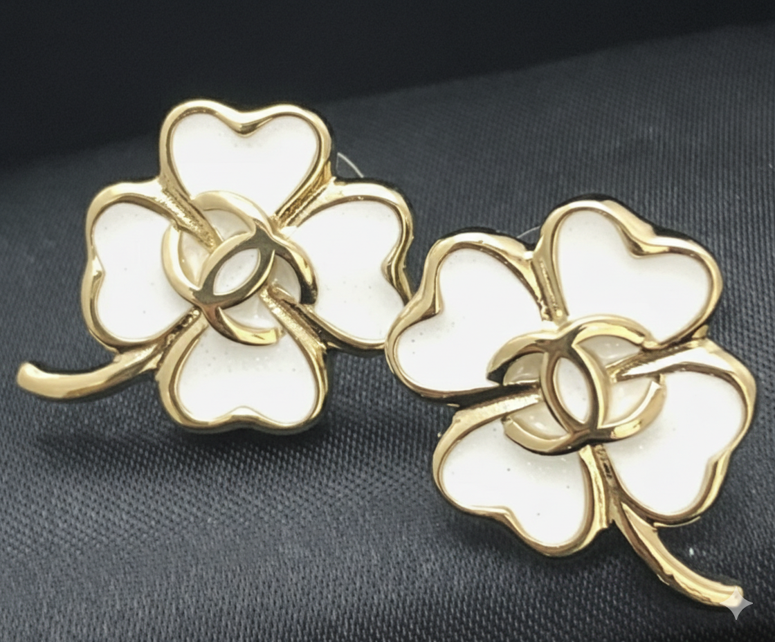 Chanel CC Logo Clover Earrings