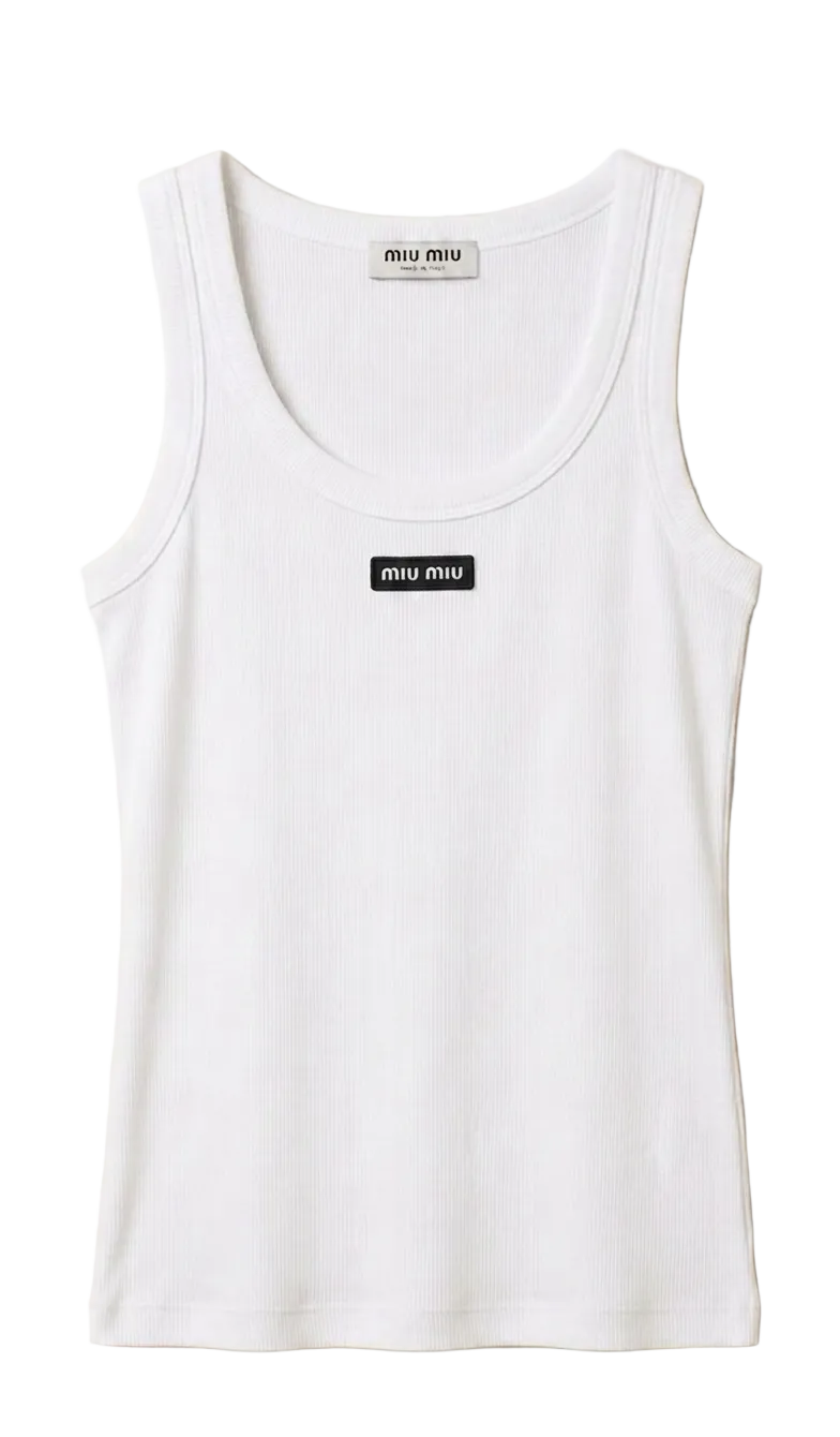 Miu Miu logo-patch ribbed cotton tank top